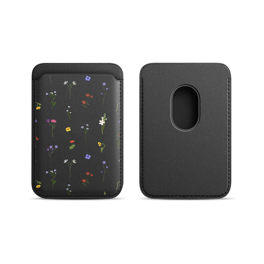 Leather Card Wallet Cover Magnetic Phone Card HolderPhone Back Bag Cute Flowers Case Suitable For all iPhone For Magsafe Card
