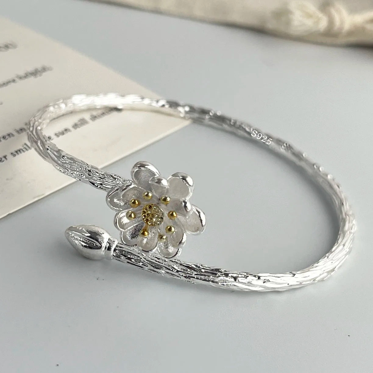 100% Solid 925 Sterling Silver Metal Bracelet for Women FLower Handmade Simple Wide Heart Chain Bracelet Birthday Gift Party