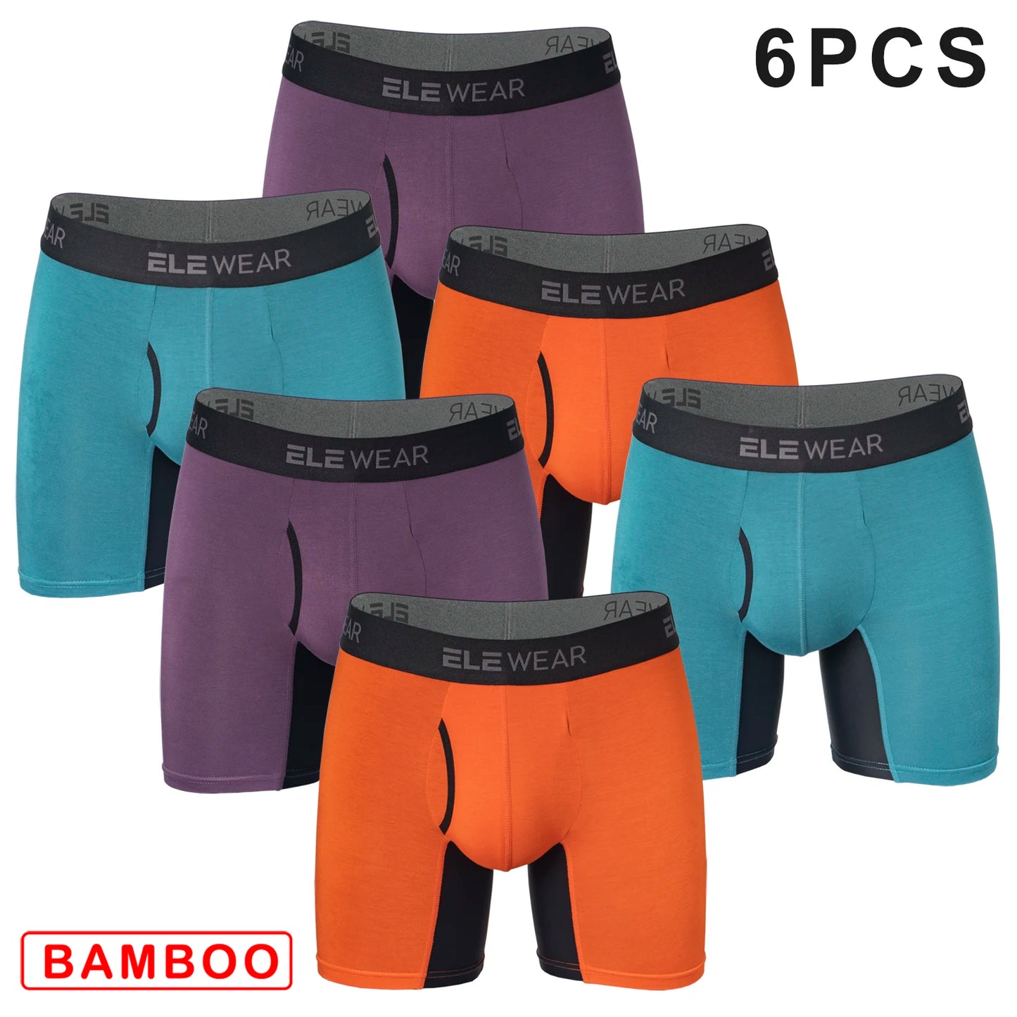 6 pcs Bamboo Men Underwear With Opening Breathable Mens Boxershorts Men's Panties Underpants Plus Size Fashion Boxers Brief