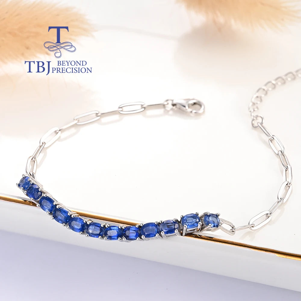 Simple design 925 sterling silver bracelet Natural kyanite oval 3*4mm real blue gemstones fine jewelry for women's banquet gifts