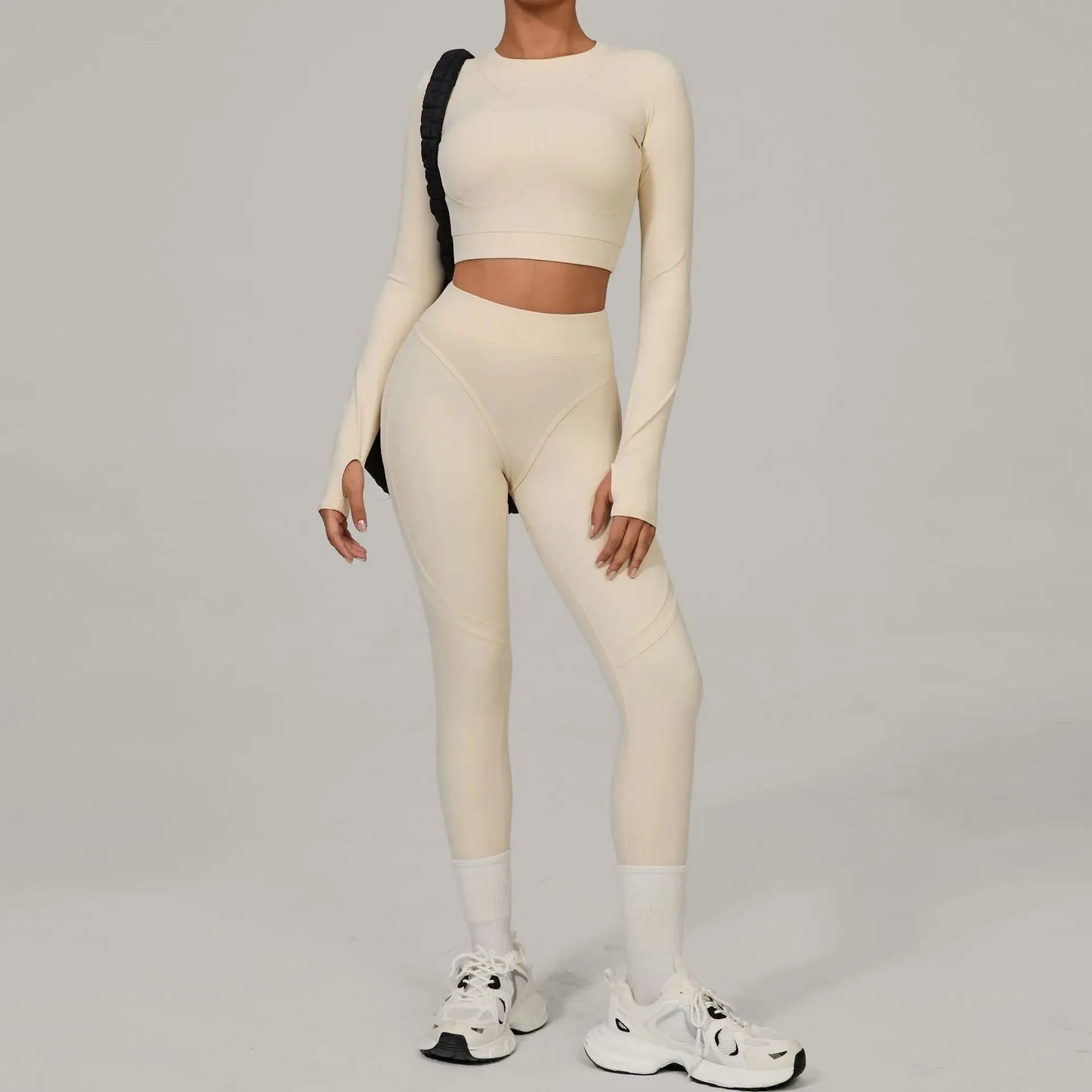 Skinny Grinding Yoga Sets Sports Fitness High Waist Peach Hip Quick Drying Outdoor Running  Winter Workout Gym Sports Kit Womwn