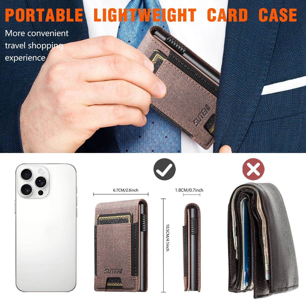 SUTENI Faux Leather Card Slot Wallet Flip Cover Unisex Card Box Pressing The Button Automatically Ejects The Card