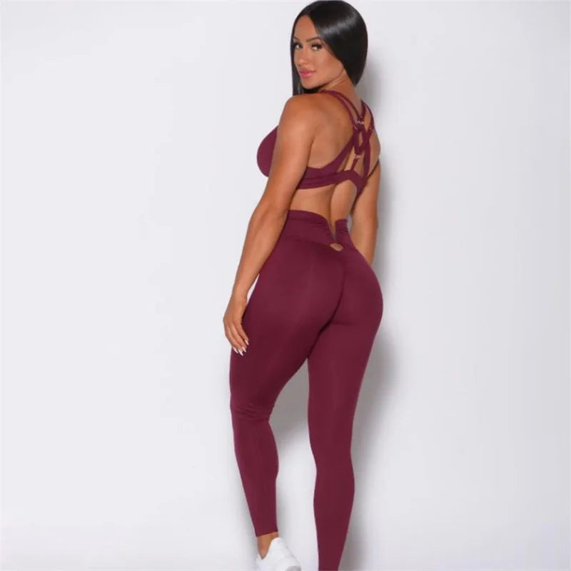 SVEIC Women's Tracksuit V Back Leggings Fitness Yoga Sets Sports Bras Sportswear Training Workout Suits Top Gym Outfits Clothing