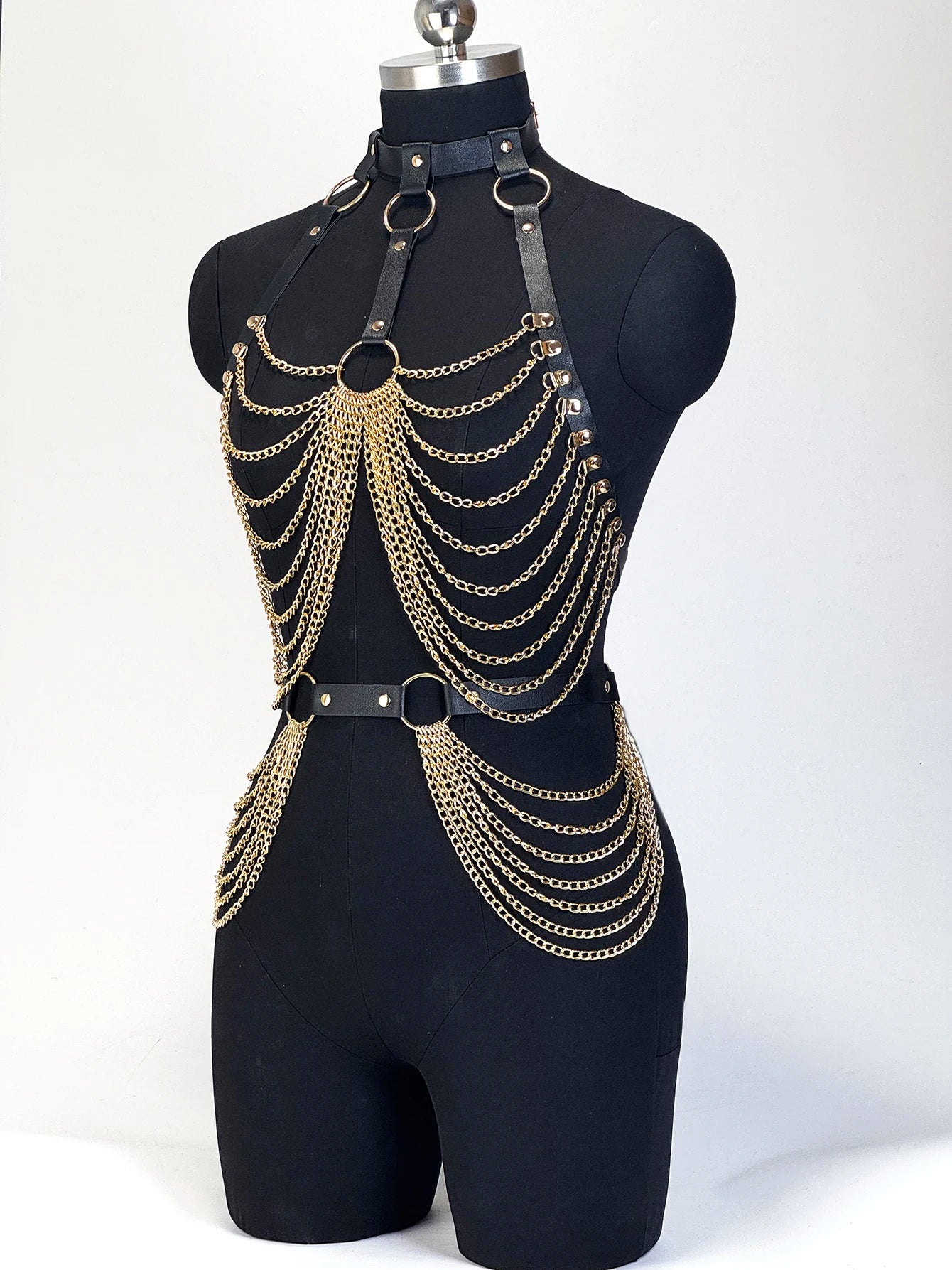 Fashion Ladies PU Leather Full Body Harness with Chains  Adjustable Body Decoration Strap Gothic Collocation Accessories