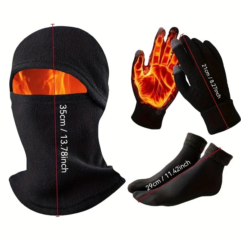 3PCS/Set Of Winter Warm Outdoor Cycling Set, Unisex Hat, Scarf, Gloves, Cold Weather Sports Accessories Combination Set