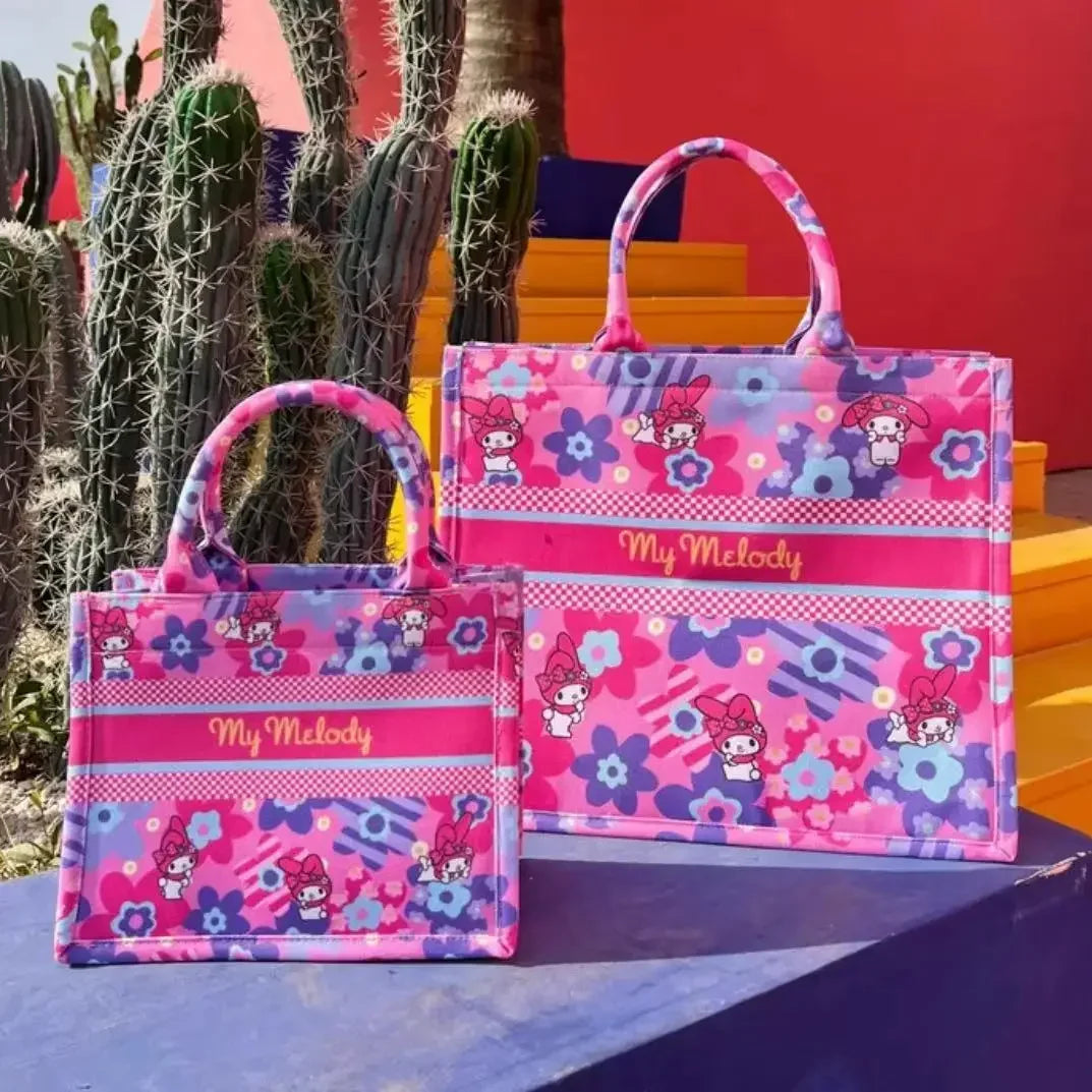 Miniso Sanrio Hello Kitty Canvas Tote Bag for Women Cute Cartoon Large Capacity Shopping Bag Commuter Handbag My Melody Bags