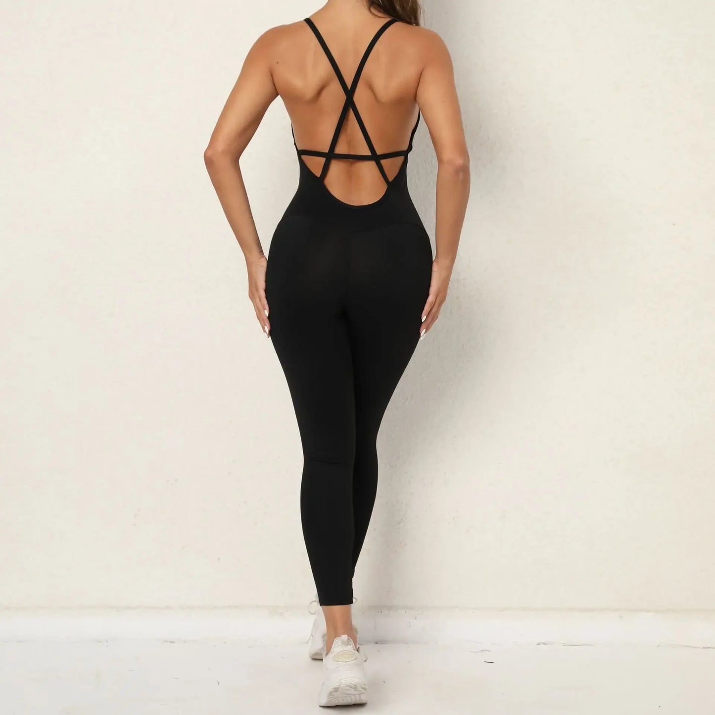 Lycra Rückenfreier Gym Jumpsuit Damen Yoga Fitness Overall Einteiler Sexy Body Kombihose Mono Streetwear Damen Jumpsuit Schwarz
