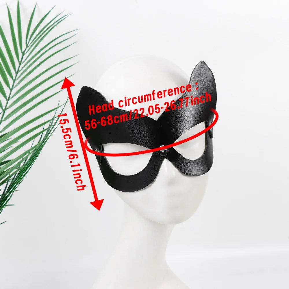 Edgy Cat Girl Rivet PU Half Face Mask, Halloween Party Cosplay Prop, Textured Vibe Dress Up Accessory, Ideal for Masquerade Part