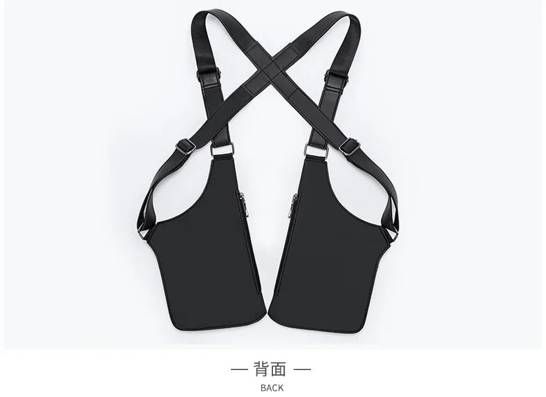 Luxury Design Men's Tactical Vest Bag High Quality PU Leather Man Chest Bag Phone Pouch Vintage Design Underarm Back Pack Bags