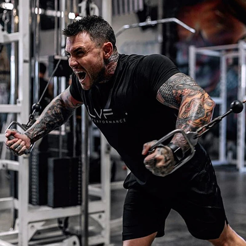 Herren T-Shirt Sommer Fitness Gym Baumwolle Laufshirt Lässiges Kurzarm T-Shirt Training Sportbekleidung Leichte Oberteile