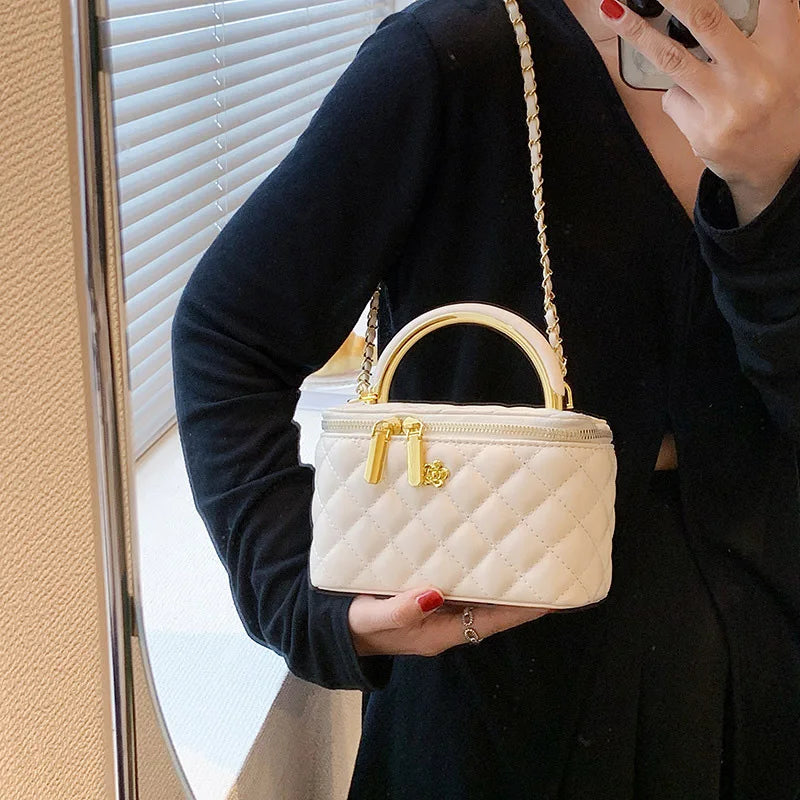Quilted Shoulder Bag for Women PU Leather British Style Handbag Ladies Chain Crossbody Bags Female Small Square Pocket