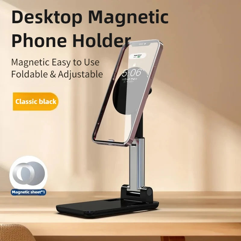 Magnetic Flexible Adjustable Phone Stand Foldable Portable Desktop Mount Holder for All Smartphones with Tight Clip Accessories