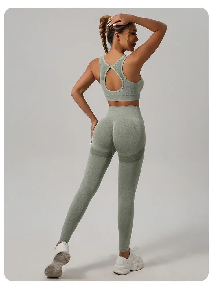 ALLUKASA Nahtloses Yoga-Set für Damen, Beauty Back, Sport-BH + Hüftlifting-Leggings, Workout-Set, atmungsaktives Fitness-Set, Fitnessstudio-Kleidung