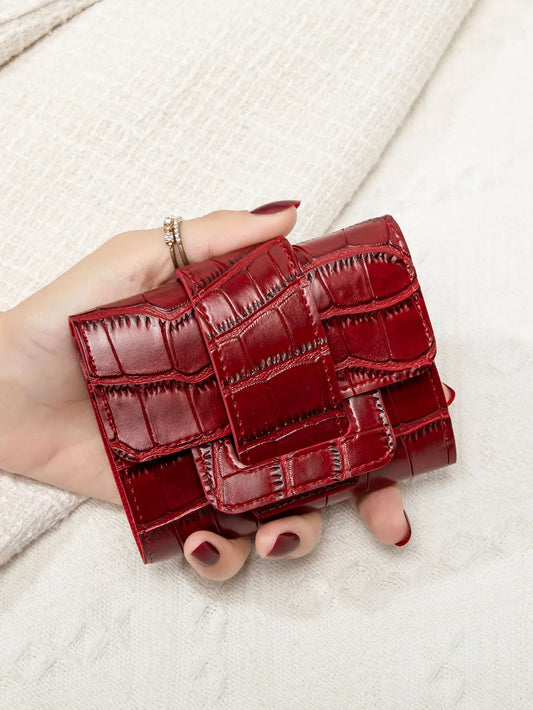 Women Luxury Card Holder Vintage Mini PULeather Women Short Wallet Multi-function Crocodile LeatherCard Holder CoinWallet Clutch
