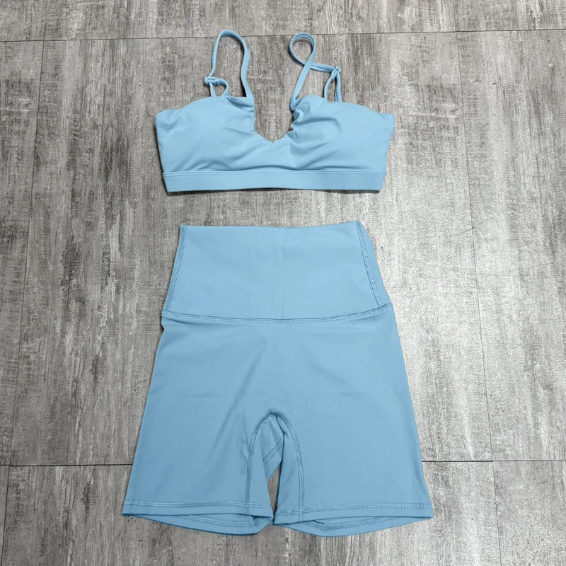 Two-Piece Women's Sports Set Chest Crossover Yoga Clothes Female Gym Bandeau Sports Bra Suits Sport Outfit For Woman