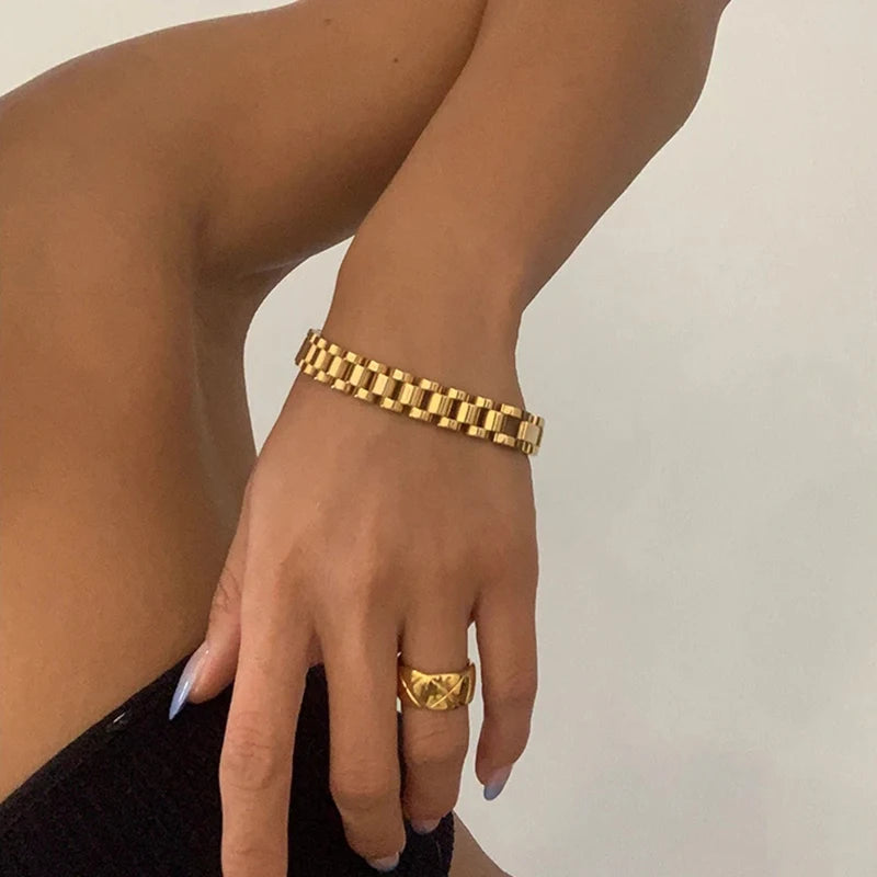 E.B.belle  New Stainless Steel Gold Plated Detachable Wristbands Bracelets Bangles For Women Men Gold Wrap Bracelets