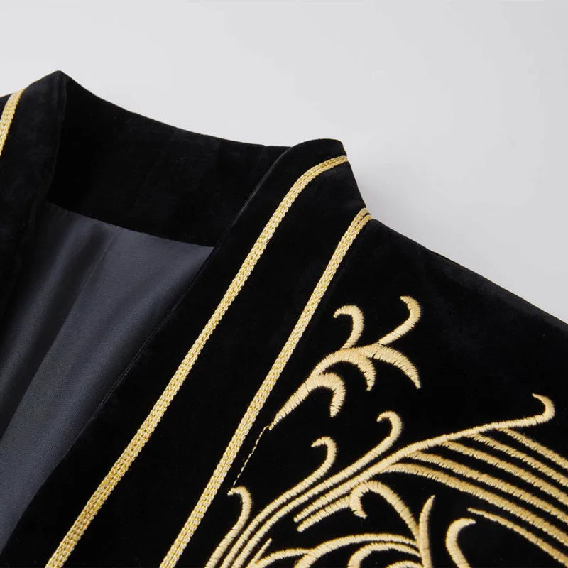 Fashion Brand Men Luxury Embroidered Suits Velvet 2piece European Gentleman Wedding Party Cardigan Style Blazers and Pants