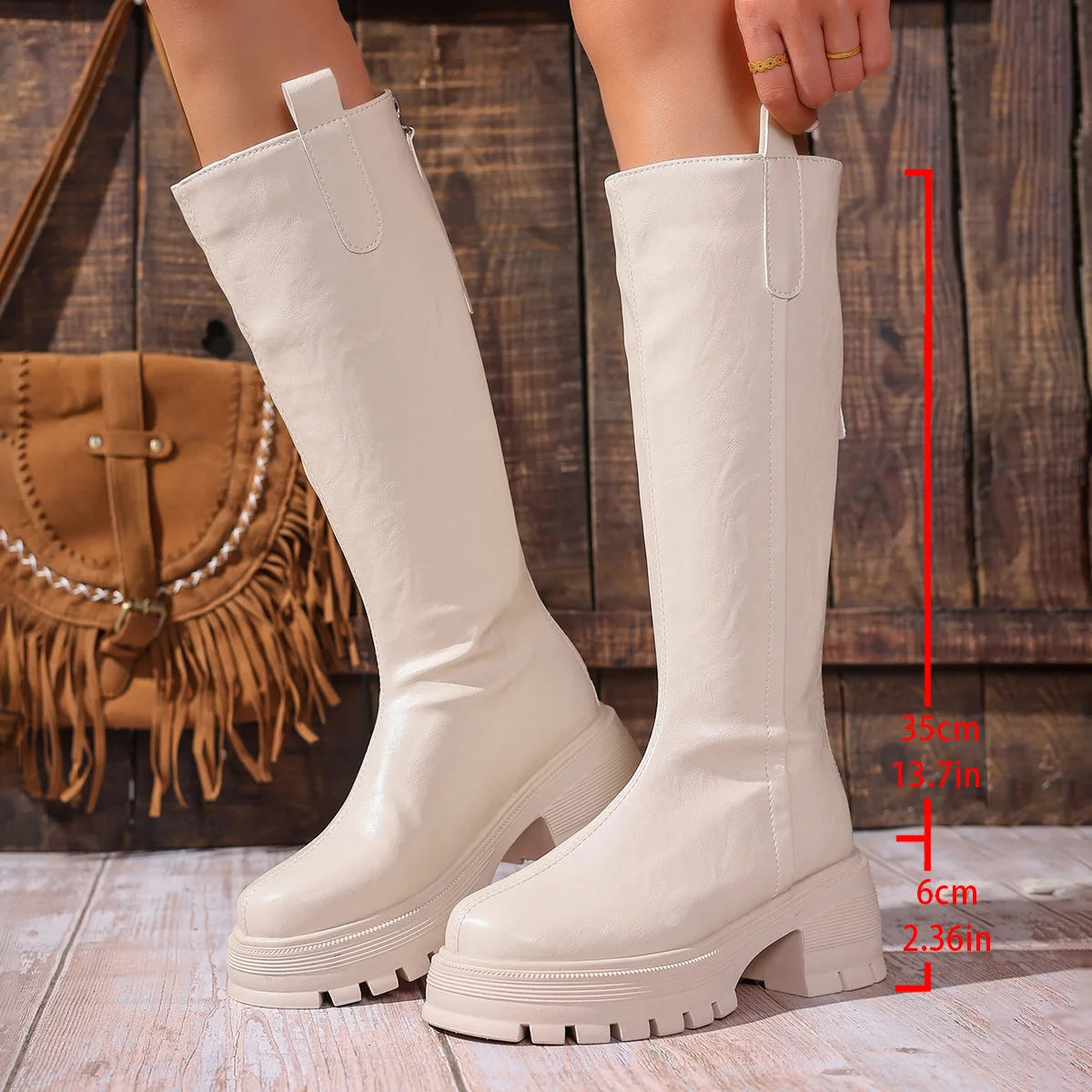 Comemore New Autumn Winter Long Boots for Women Fashion Thick Bottom Round Toe Leather Knight Botas Thick High Heels Women Shoes