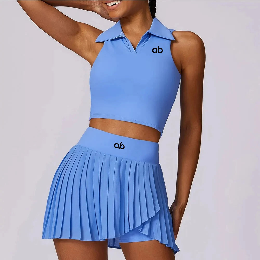 Summer Outdoor Leisure T-shirt Yoga Set 2PCS Women Gym Clothes Running Sports Fitness Set Breathable Yoga Nude Tennis Clothes
