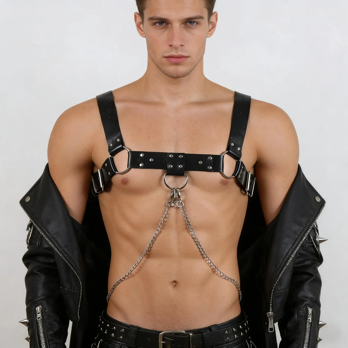 Men's Punk-Style Leather Chest Harness,Portable and Stylish for Casual and Formal Wear, Faux Leather