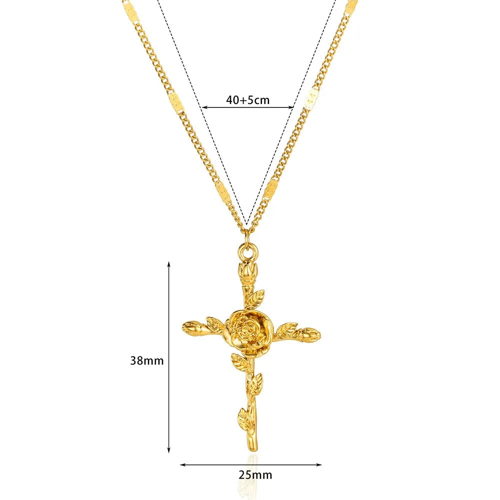 Stainless Steel Jesus Cross Necklace For Women Men Gold Color Caravaca Angels Crucifix Charm Choker Rapper Jewelry Hip Hop Gift