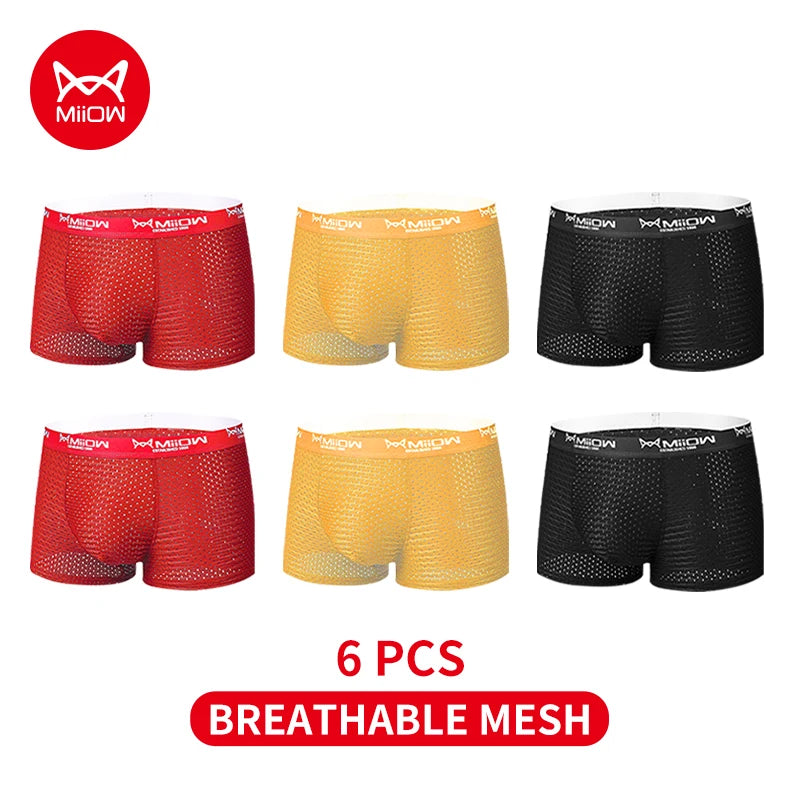 MiiOW 3/4/6Pcs Mesh Breathable Men Boxer Briefs Ice Silk Underwear Graphene Antibacterial Men Panties Underpants Man Boxershorts