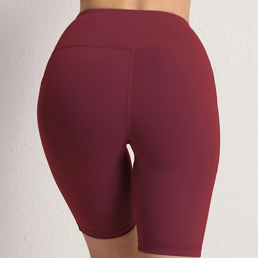 CHRLEISURE Nahtlose Yoga-Shorts für Damen mit Taschen, hohe Taille, Po-Lifting-Radhose, Push-Up-Sport-Tights, Sportbekleidung