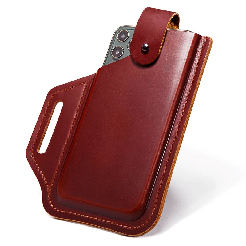 Leather Belt Phone Pouch, Leather Cell Phone Holster, Universal Leather Phone Case with Belt Loops, for Men and Women Large Coff