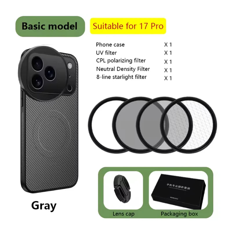 4 in 1 58mm Filter Set for iPhone 17 Pro/Pro Max With Universal CPL UV ND8 Starling Filter Magnetic Wireless Charging Phone Case