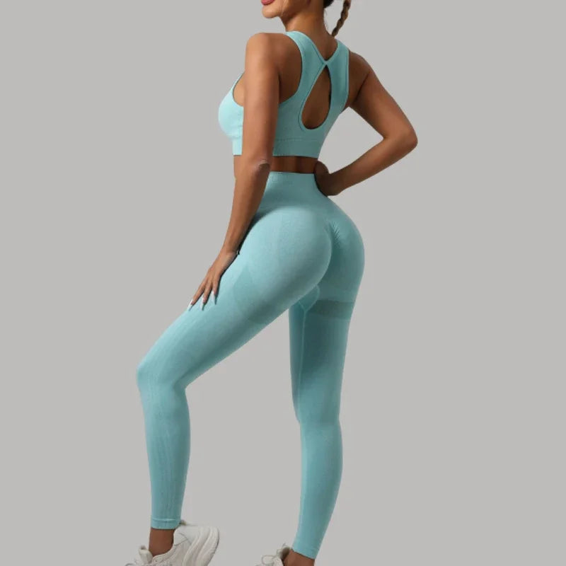 Mileegirl 2-teiliges Sport-Set für Damen, Push-Up-Yogahose, Fitness-BH mit Hohlrücken, Workout-Laufleggings, nahtlose Sets