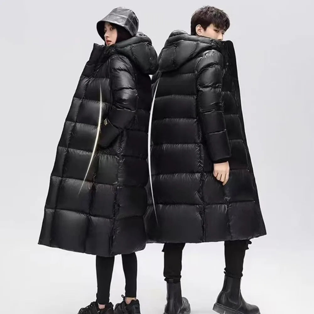 Brand New Couple Winter Long Down Jacket Fashion Women Tech Lined Warm Men's White Duck Coat Male Hooded Parka Feather Jacket