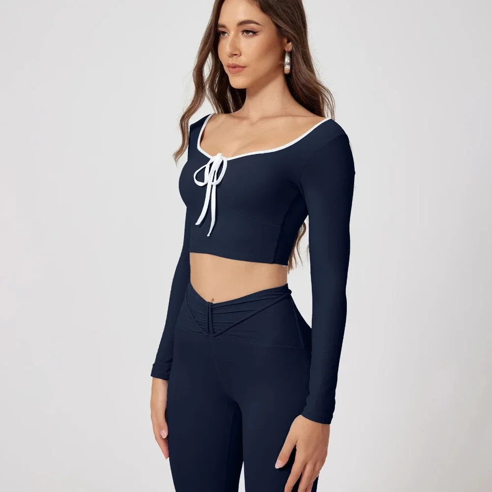 Seamless Yoga Sets Sports Tops Fitness High Waist Hip Lifting Pants Long-Sleeved Suit Running Workout Gym Leggings Set for Women