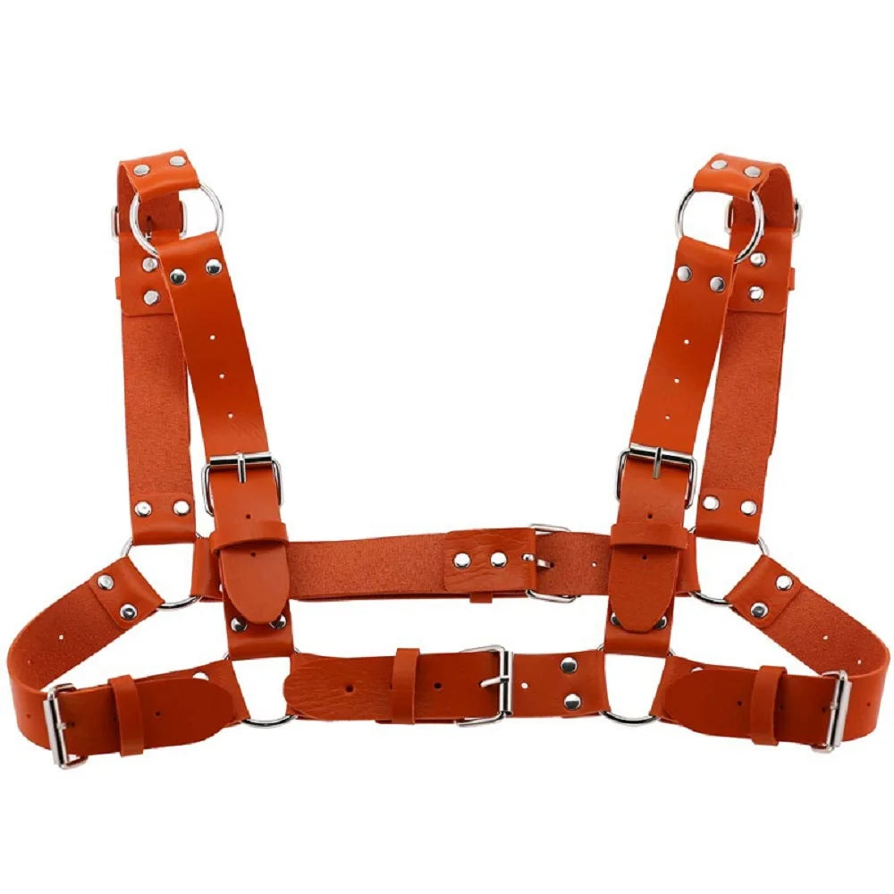 Decopunk Women Men Sexy Punk Chest Harness Adjustable Caged Metal Body Chain PU Leather Choker Statement Necklace Party Clubwear