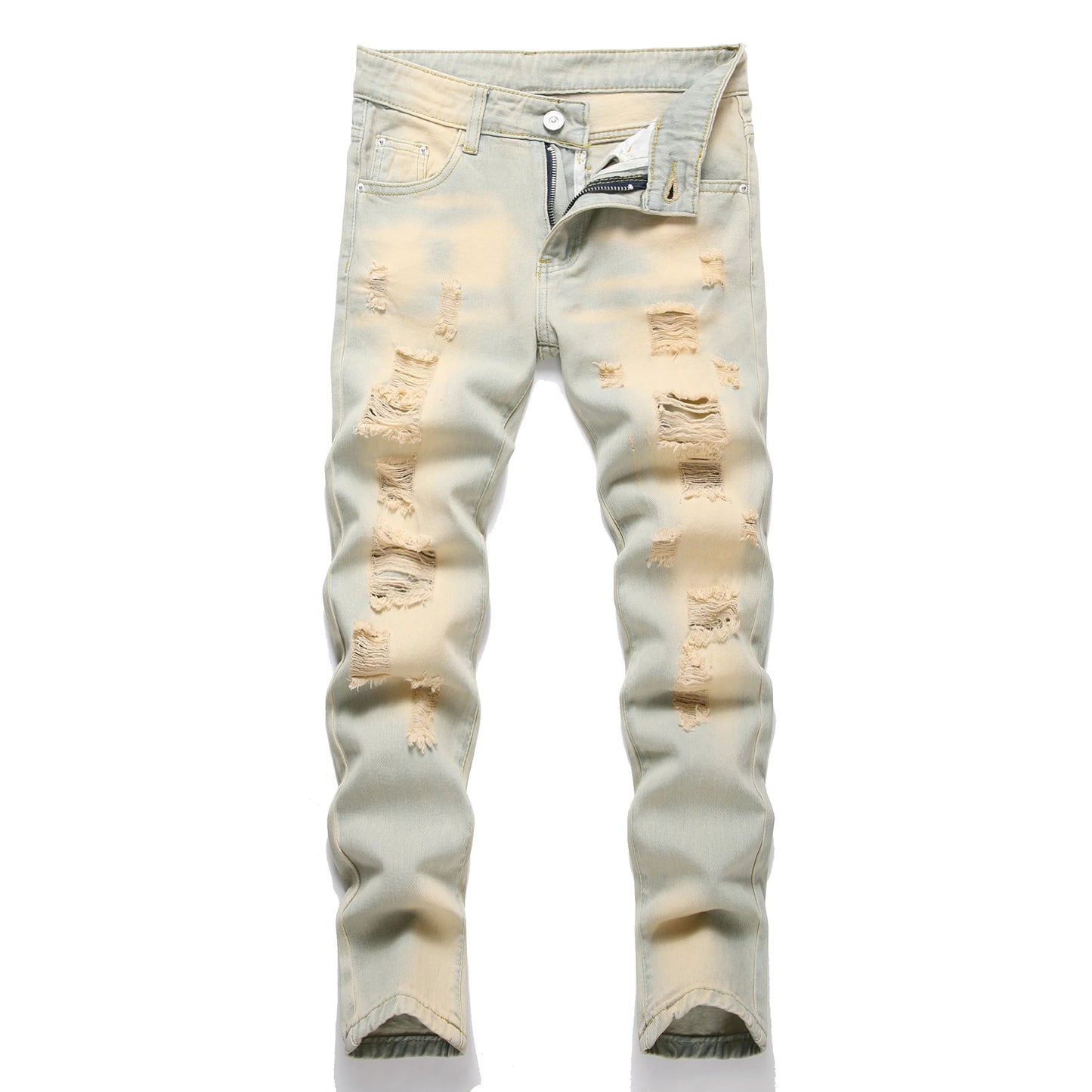 Boys' Cartoon Straight-leg Ripped Jeans Children Washed Non-stretch Denim Trousers Big Kids Casual Pants
