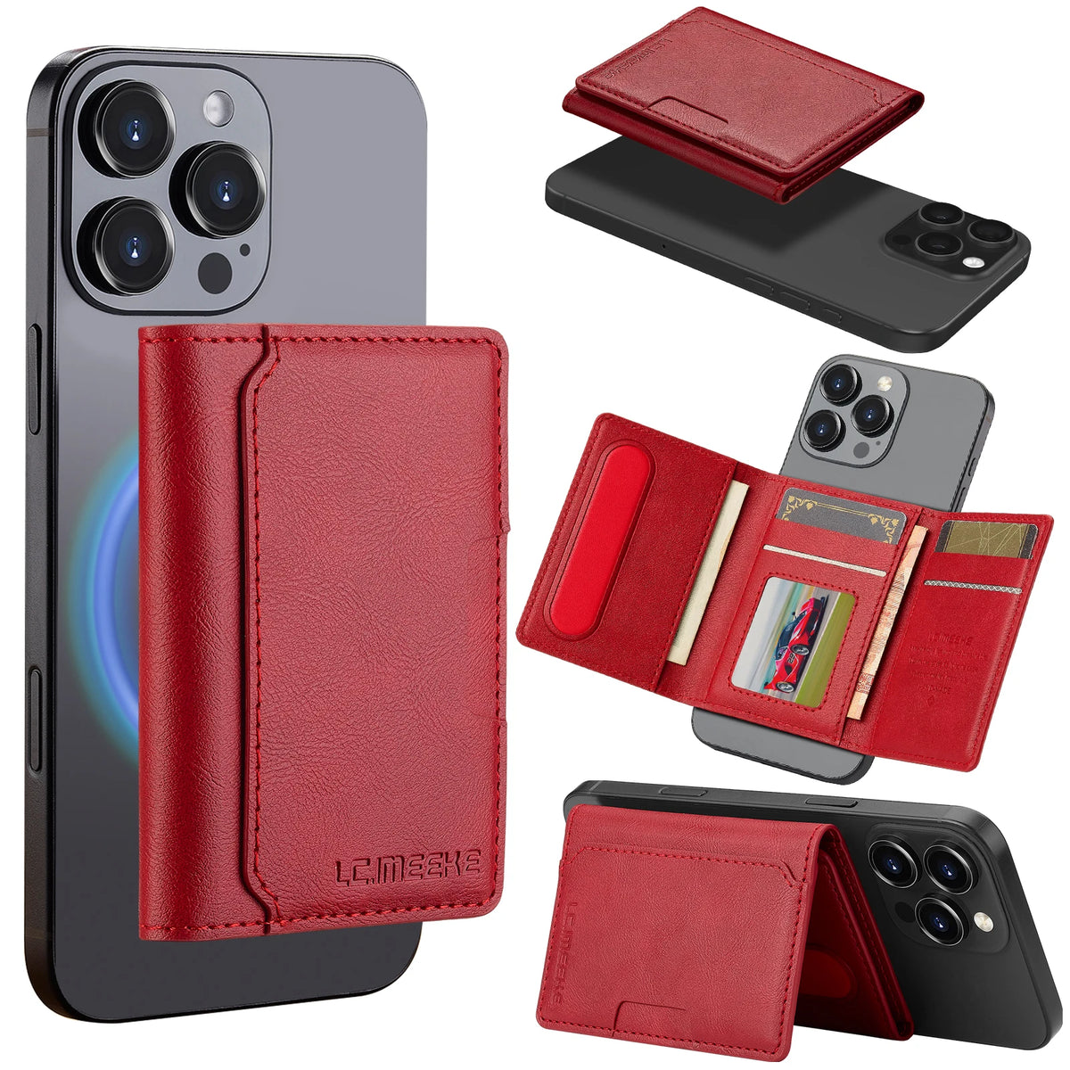 Magnetic Card Solt Bag for iPhone Samsung Google Xiaomi Magsafe Functions Card Holder Wallet PU Leather Men Slim Purses Pocket