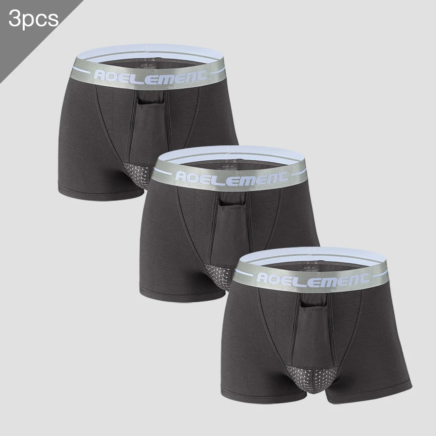 3PC Bullet separate underwear Men's ventilated summer dry underpants Ice silk bag ice healthy boxers