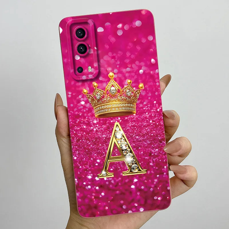 For Vivo Y72 5G V2041 Case Crown Letters Liquid Silicone Soft Phone Cases For Vivo Y52 5G V2053 Y72 Camera Protection Back Cover
