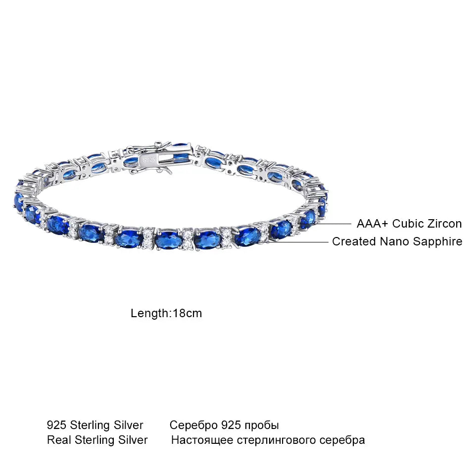 19CM Sapphire Glass Oval Design Chain Bracelet  Silver Tennis Bracelets