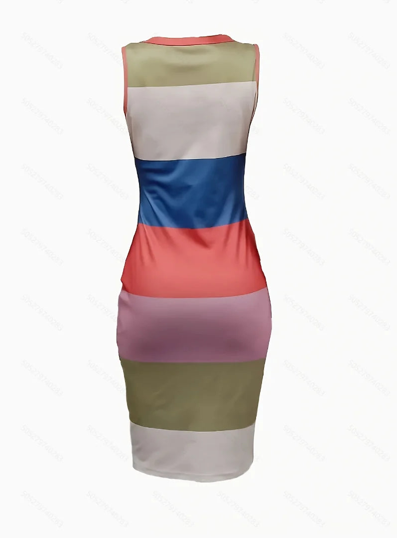 Elegant women's tank top dress | Round neckline with printed pattern, suitable for all seasons, cut to fit, machine washable