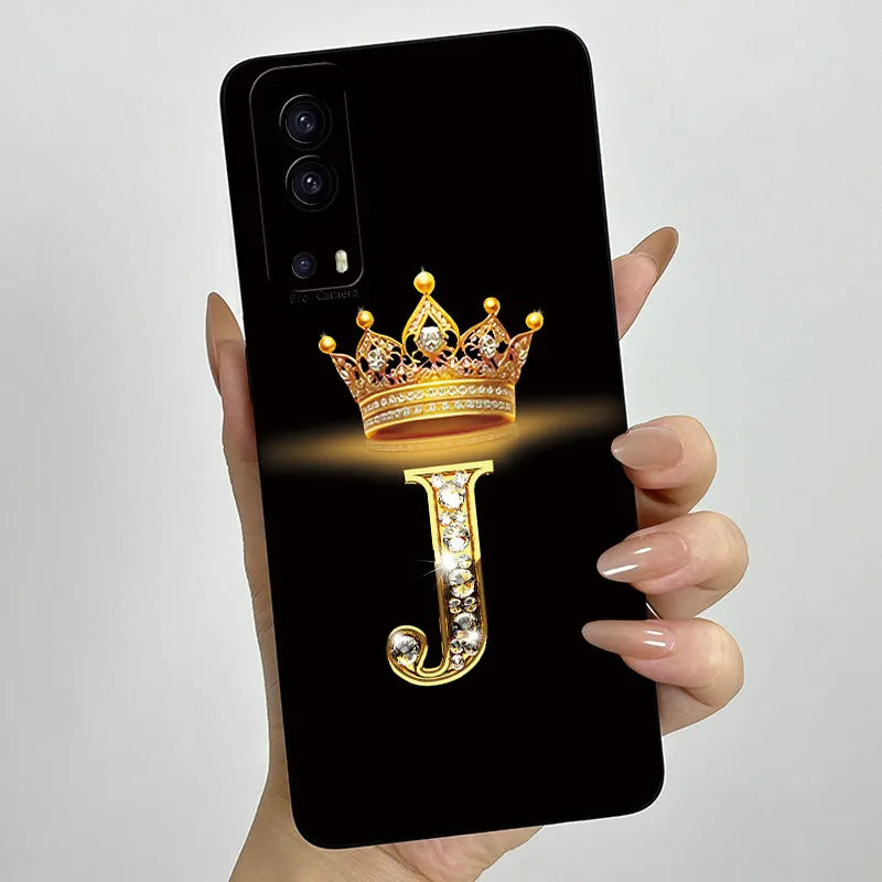 For Vivo Y72 5G V2041 Case Crown Letters Liquid Silicone Soft Phone Cases For Vivo Y52 5G V2053 Y72 Camera Protection Back Cover