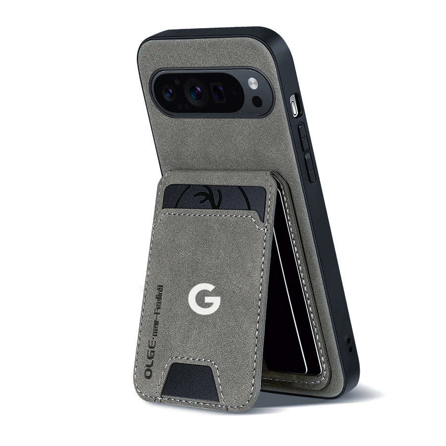 Business Luxury Sheepskin Leather Case For Google Pixel 9 10 11 Pro XL Card Holder Magnetic Stand Phone Cover For Pixel 9A 10A