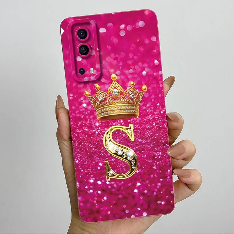 For Vivo Y72 5G V2041 Case Crown Letters Liquid Silicone Soft Phone Cases For Vivo Y52 5G V2053 Y72 Camera Protection Back Cover