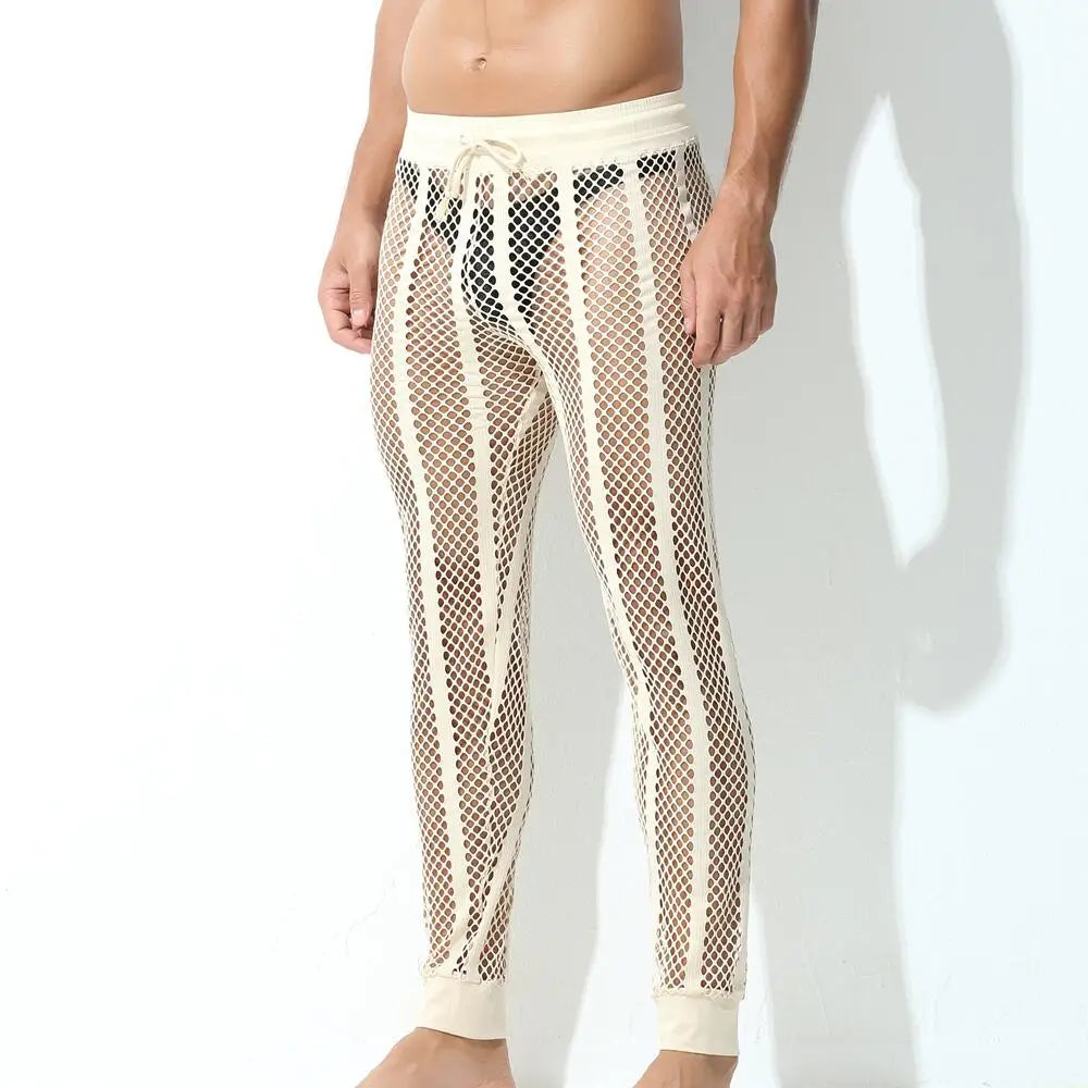 Mens Underwear Sexy Pajamas Trousers Men's Leggings Transparent Large Mesh Men Long Johns