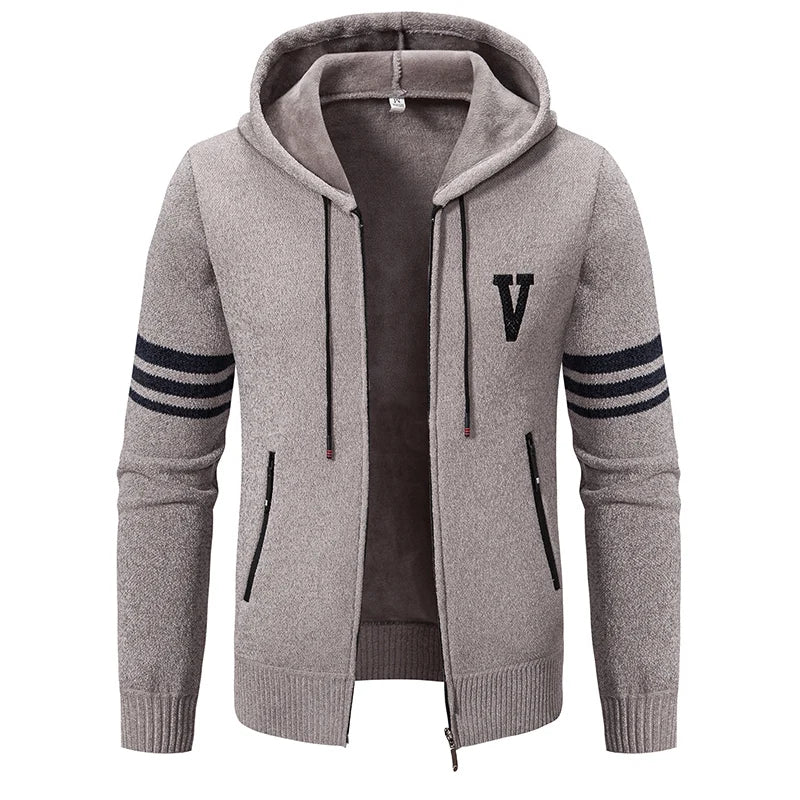 Mens Hooded Sweater Coat Fashion Knitted Cardigan Jacket Autumn Winter Fleece Lined Sweaters