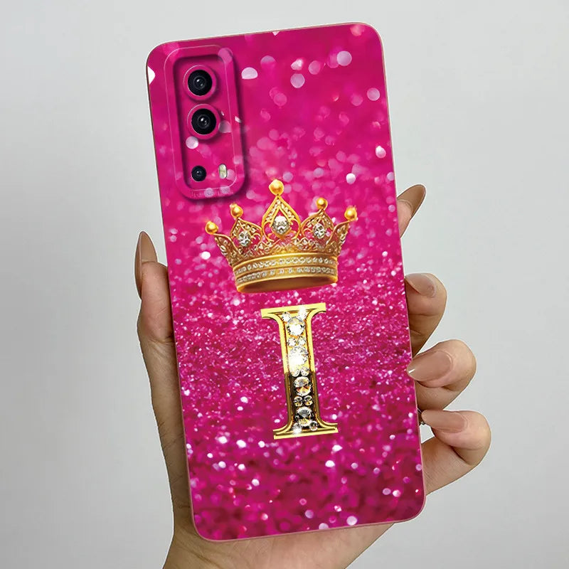 For Vivo Y72 5G V2041 Case Crown Letters Liquid Silicone Soft Phone Cases For Vivo Y52 5G V2053 Y72 Camera Protection Back Cover
