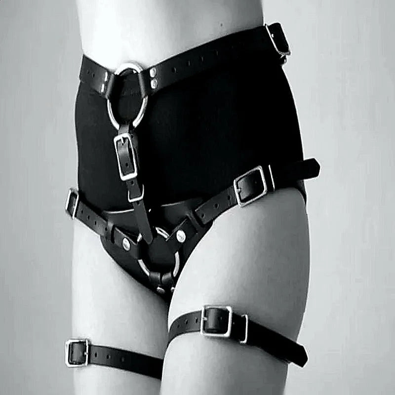 Black Belt In Panty Style Women Lesbian Restrained Binding Belt Sexy Leg Ring Strap On Harness Adult Games Chastity