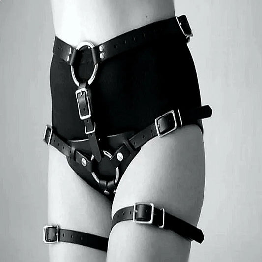 Black Belt In Panty Style Women Lesbian Restrained Binding Belt Sexy Leg Ring Strap On Harness Adult Games Chastity
