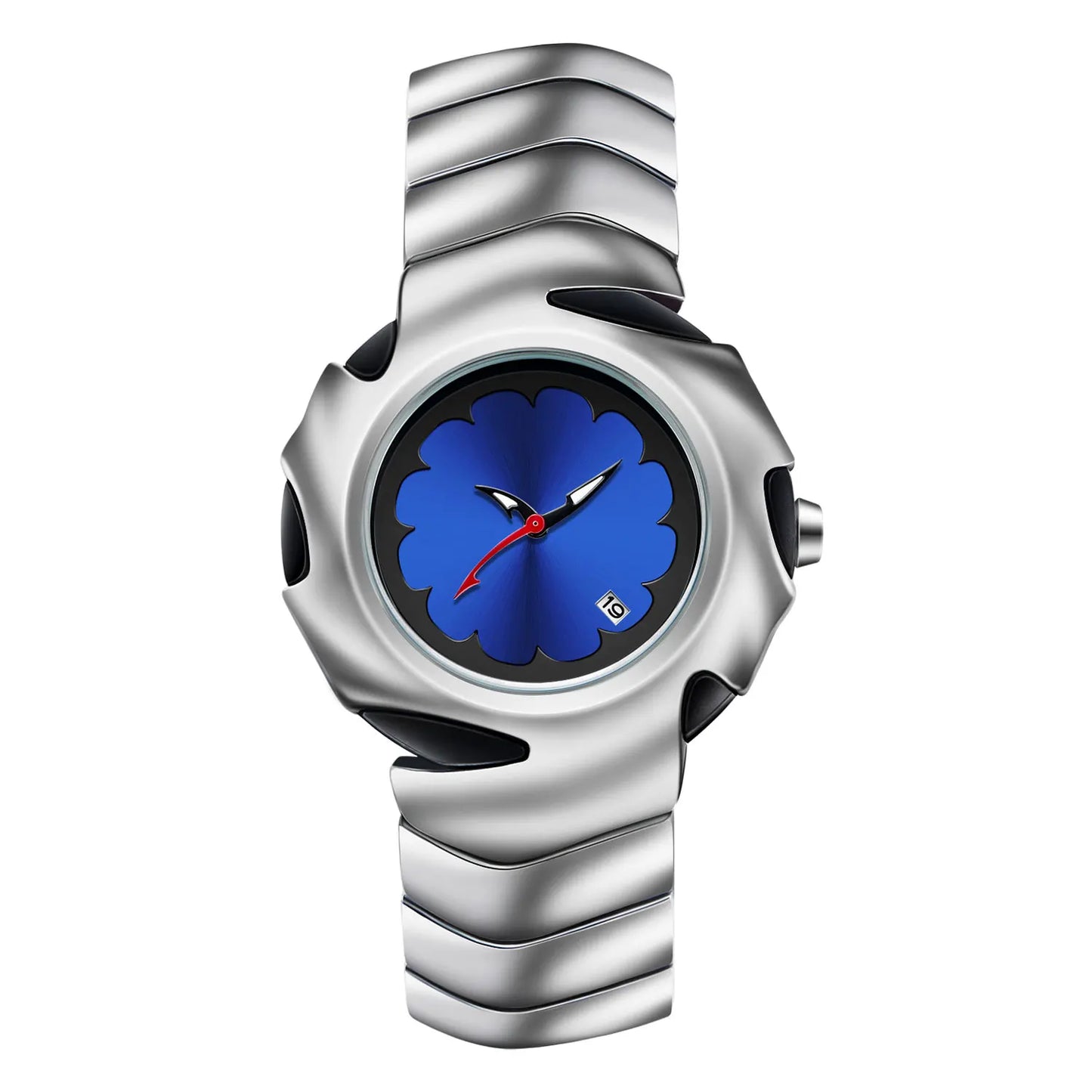 Men's Y2K Unique Blade Fashion Stainless Steel Black Blue Luxury Top Analog Quartz Waterproof Dress Wristwatches