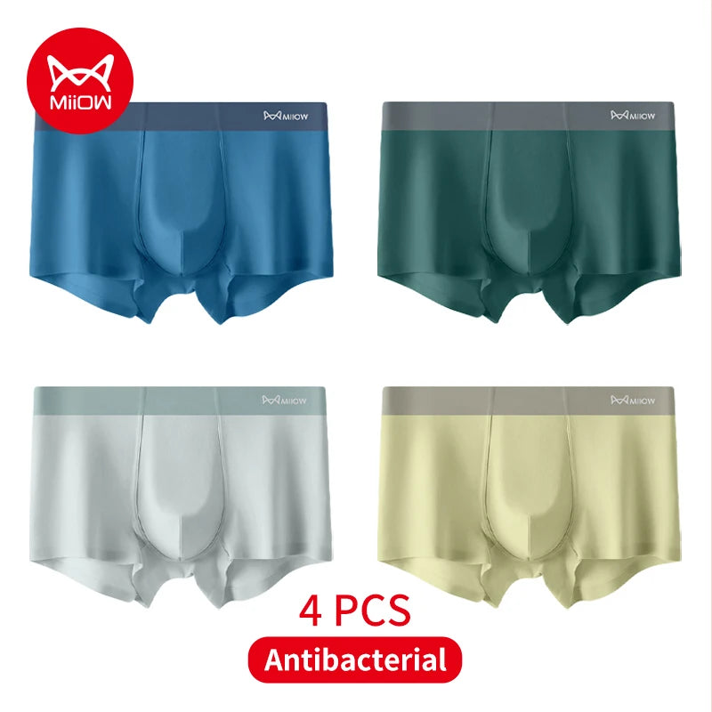 MiiOW 4pcs Underwear Man Traceless Silky Sexy Men's Panties Boxershorts Antibacterial U-haped Bag Male Underpants Boxer Shorts
