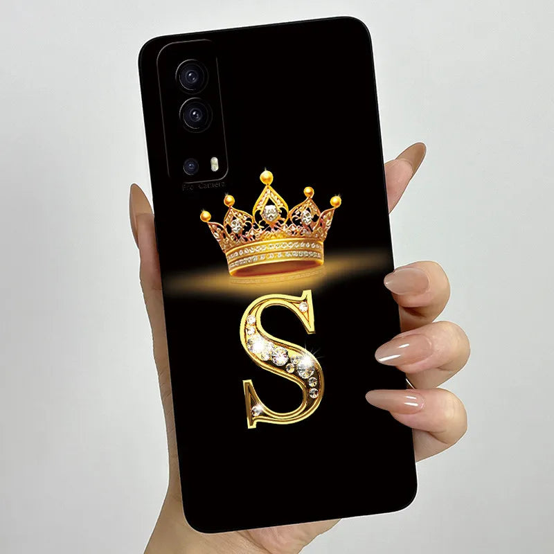 For Vivo Y72 5G V2041 Case Crown Letters Liquid Silicone Soft Phone Cases For Vivo Y52 5G V2053 Y72 Camera Protection Back Cover
